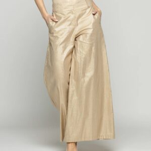 Pantalón tipo palazzo beige con dorado Ludovica